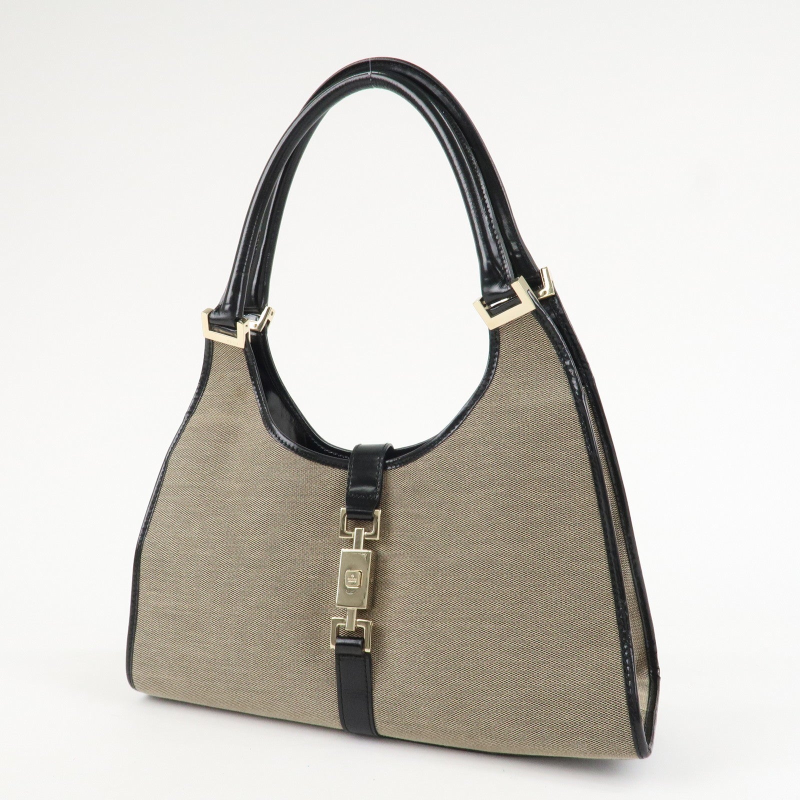 GUCCI Jackie Leather Shoulder Bag Beige Black 002.1067 Used