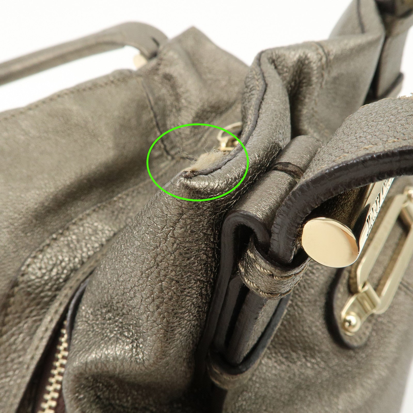 JIMMY CHOO Tulita Leather Shoulder Bag Hand Bag Metallic Brown