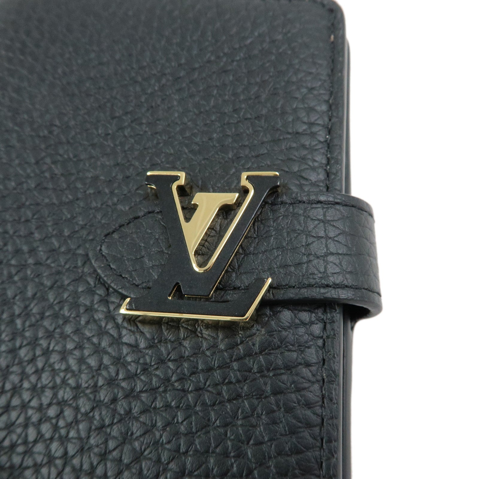 Louis Vuitton Taurillon Leather Vertical Compact Wallet Noir M81561
