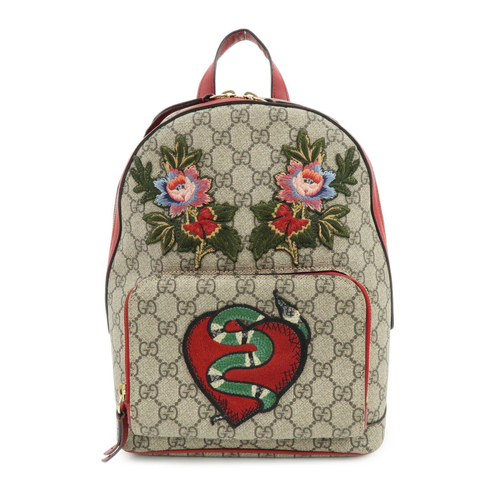GUCCI Sherry GG Supreme Backpack Flower Snake Embroidery 427042