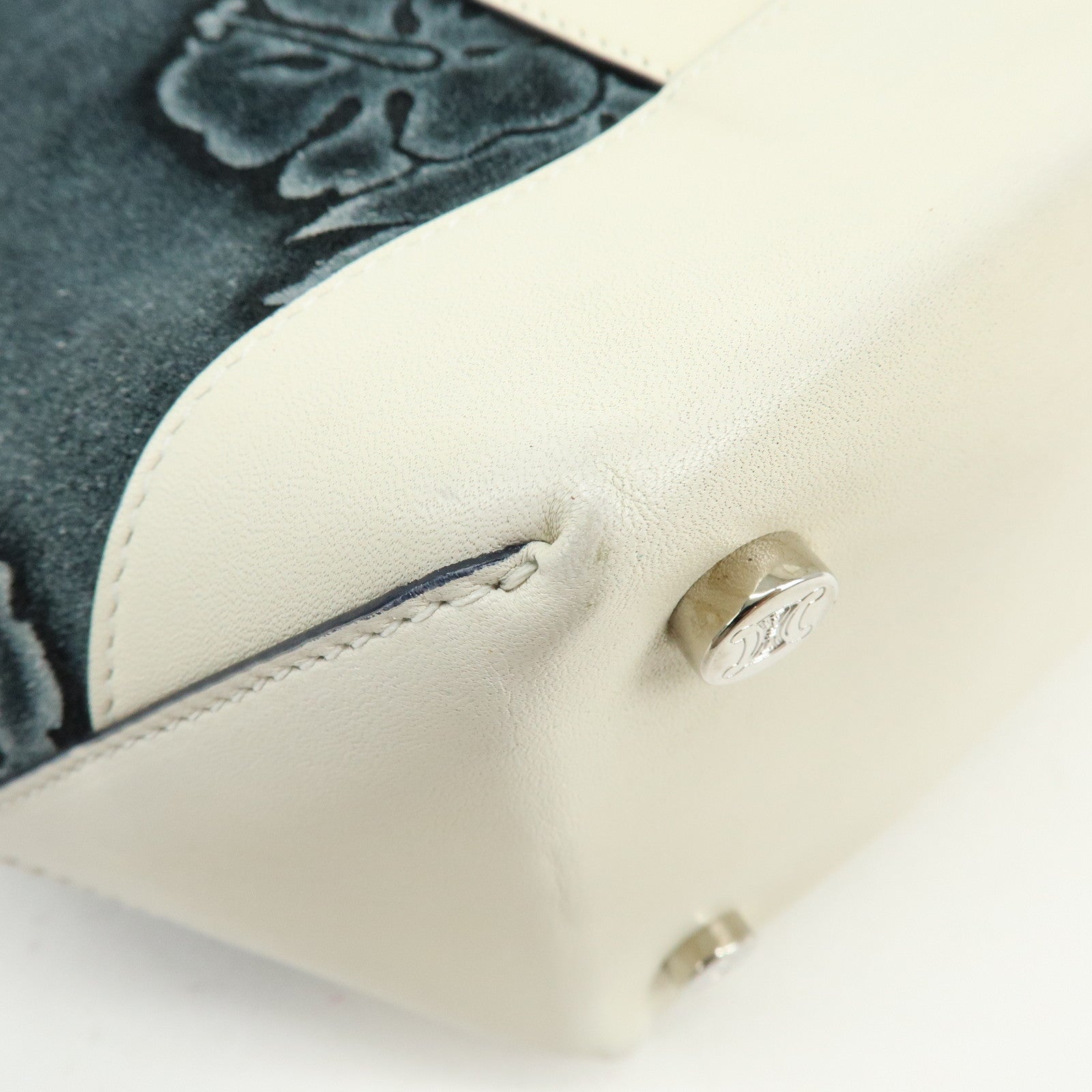 CELINE Hibiscus Motif Suede Leather Tote Bag Gray Ivory