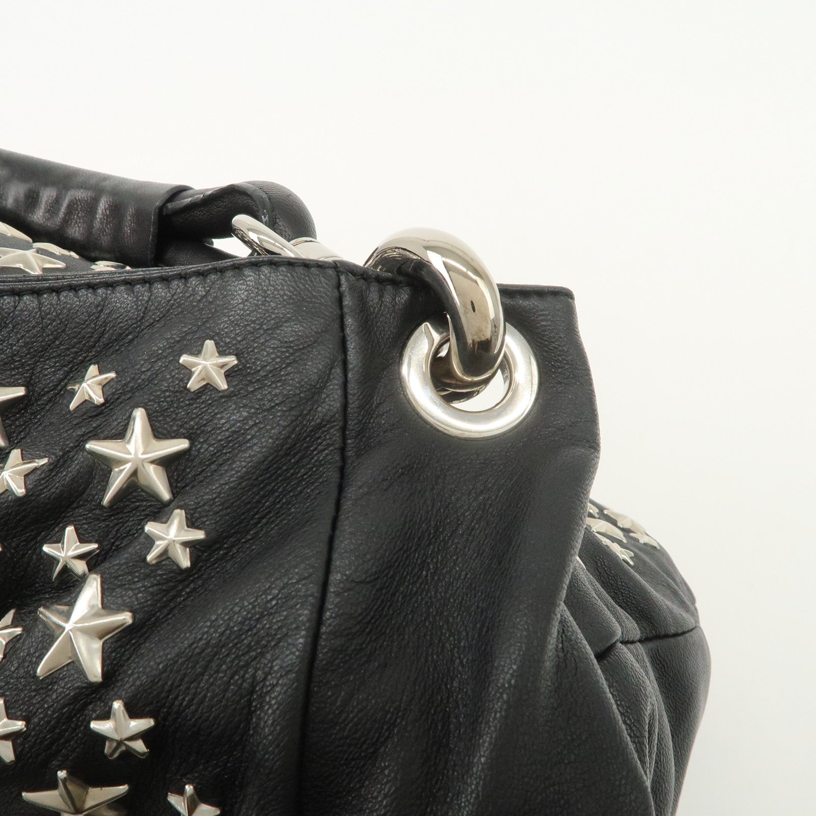 JIMMY CHOO Sky Bag Studs Leather Shoulder Bag Black