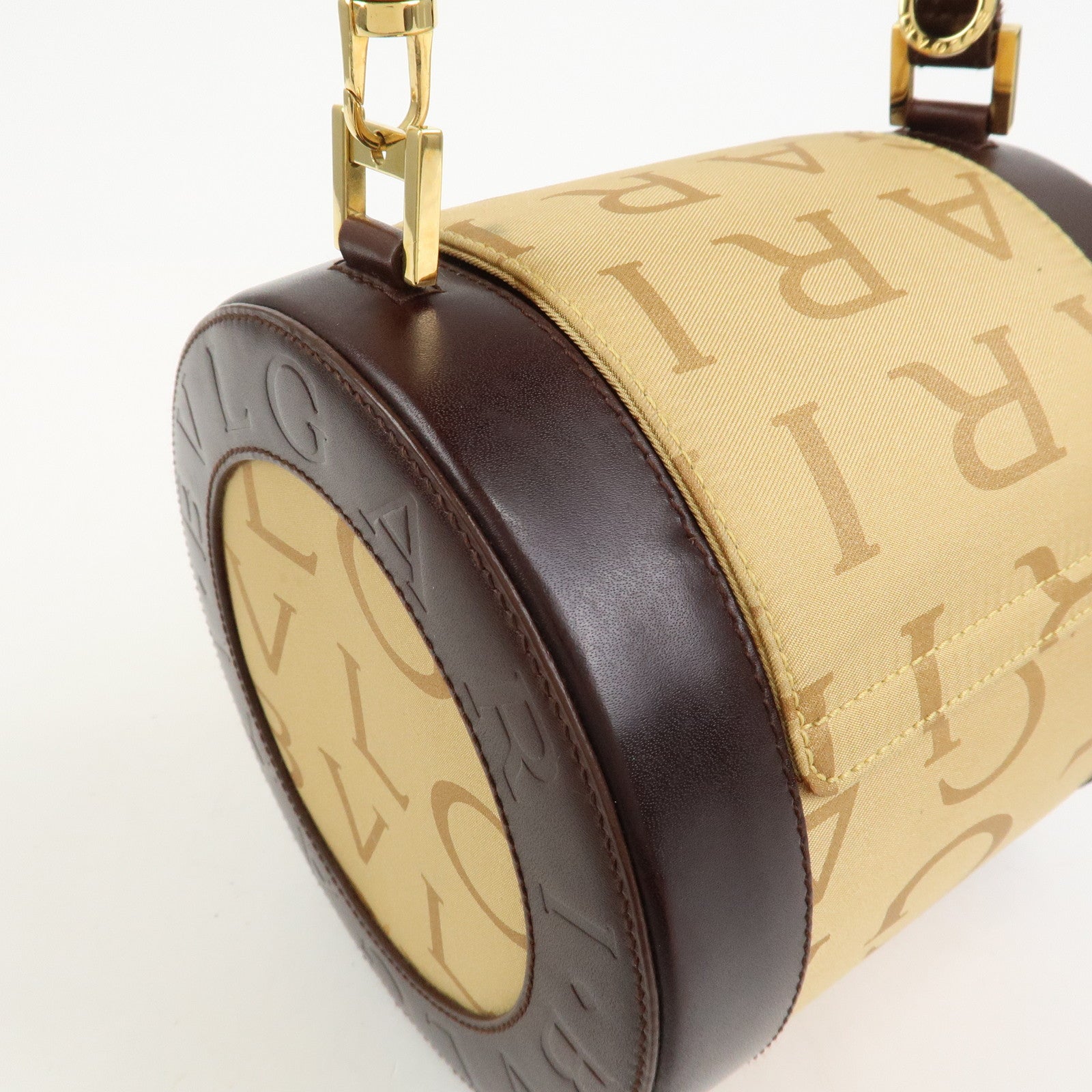 BVLGARI B-zero1Drum Leather Silk Shoulder Bag Hand Bag Beige Brown