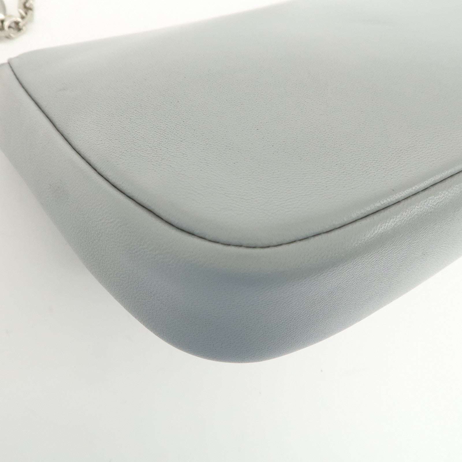 Christian Dior Leather Chain Shoulder Bag Light Blue 112-MA-0174