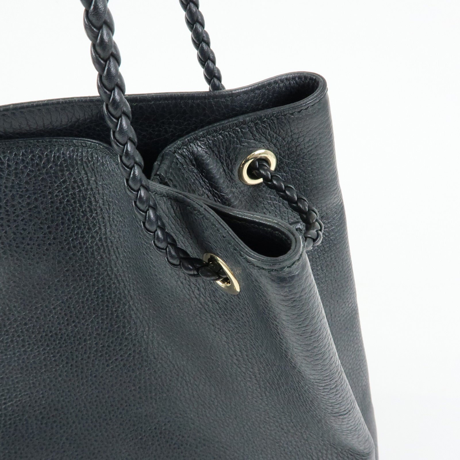 GUCCI Logo Leather Tote Bag Shoulder Bag Black 380118