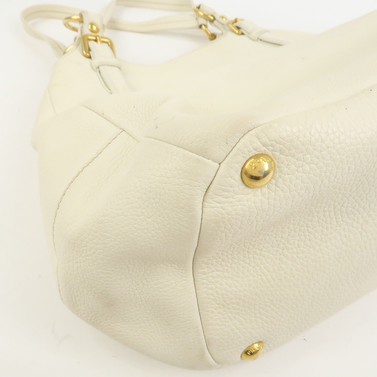 PRADA Logo Leather Shoulder Bag Hand Bag Ivory Gold BR4085
