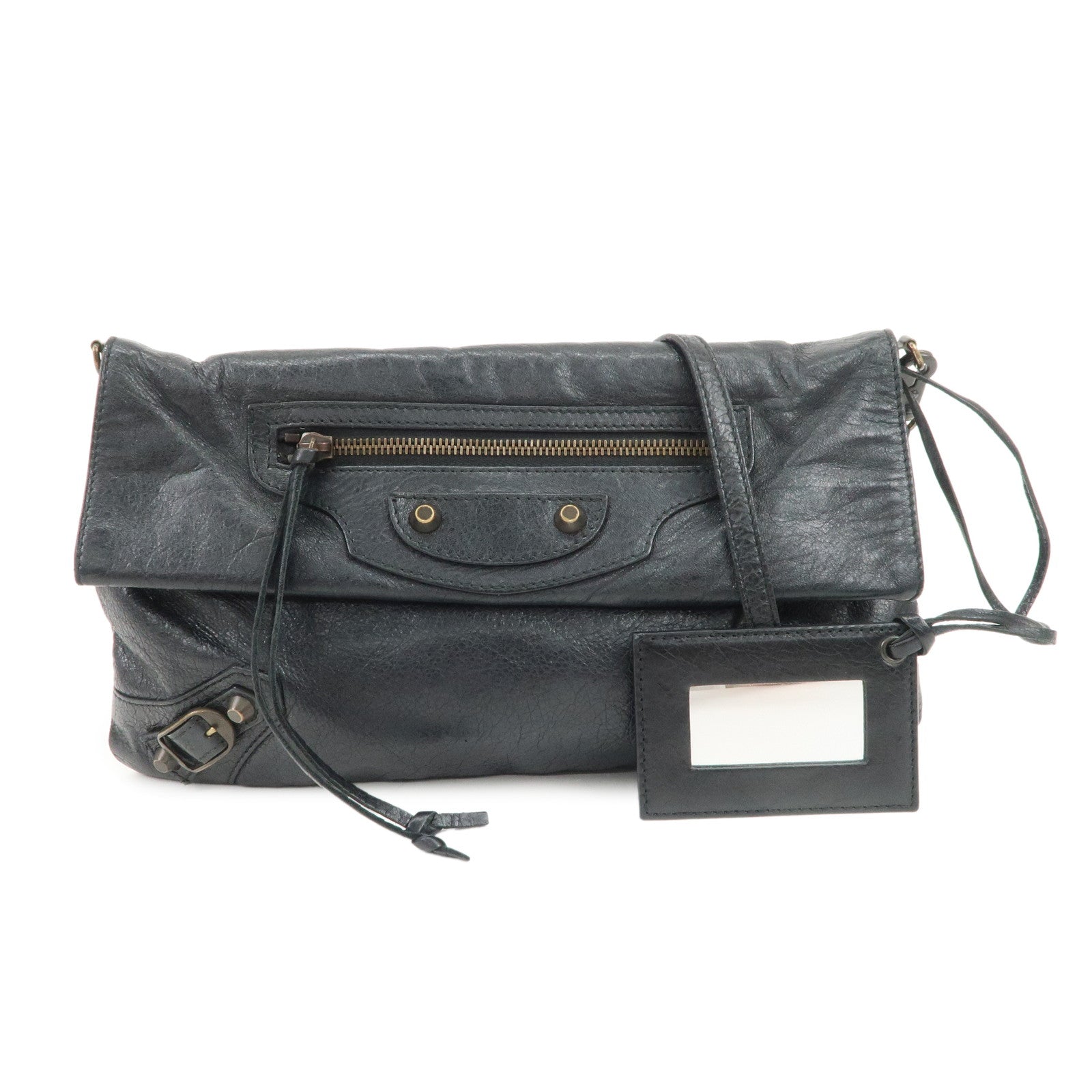 BALENCIAGA Leather Classic Envelope Shoulder Bag Black 319376