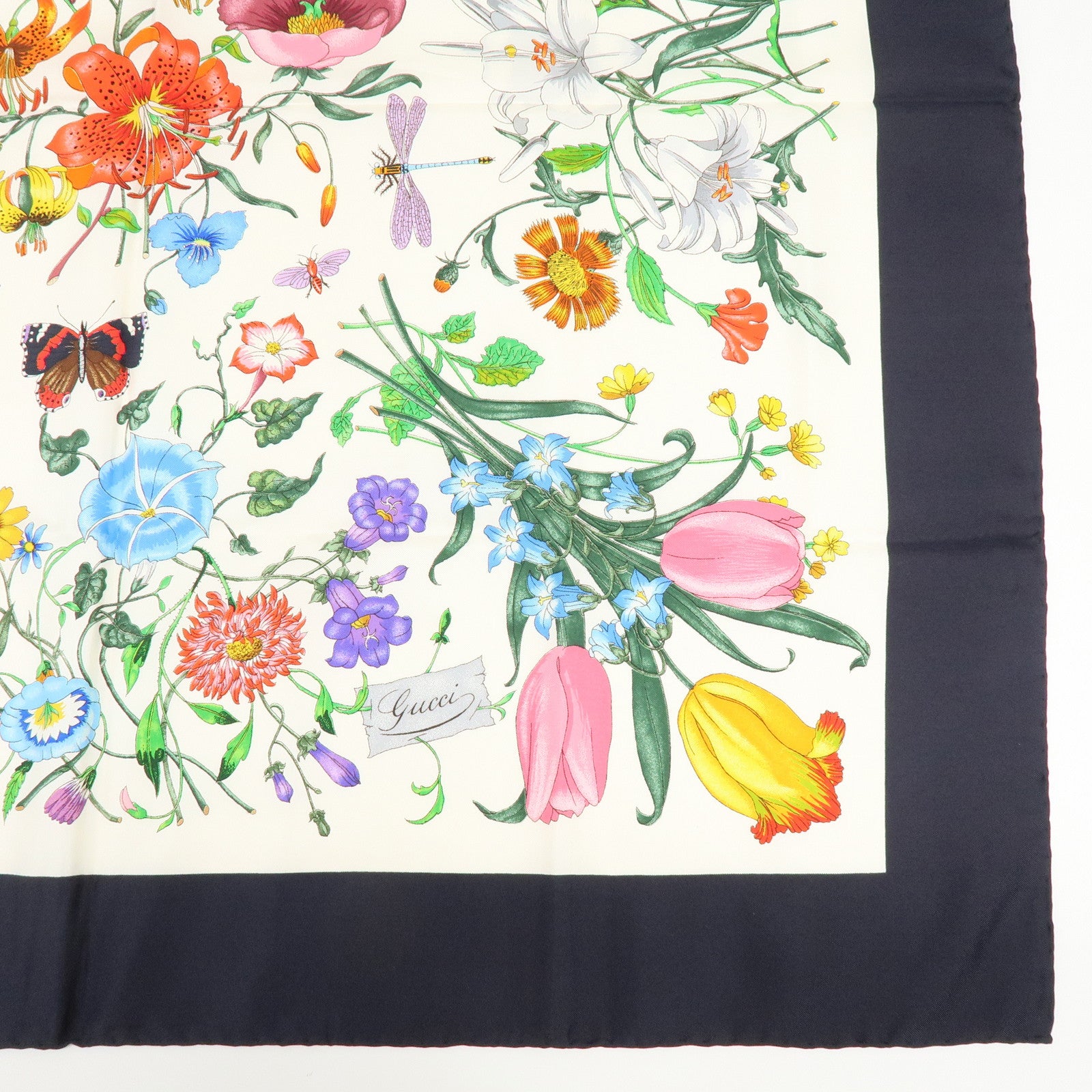 GUCCI Flora Set of 2 Silk 100% Navy White Yellow Multicolor