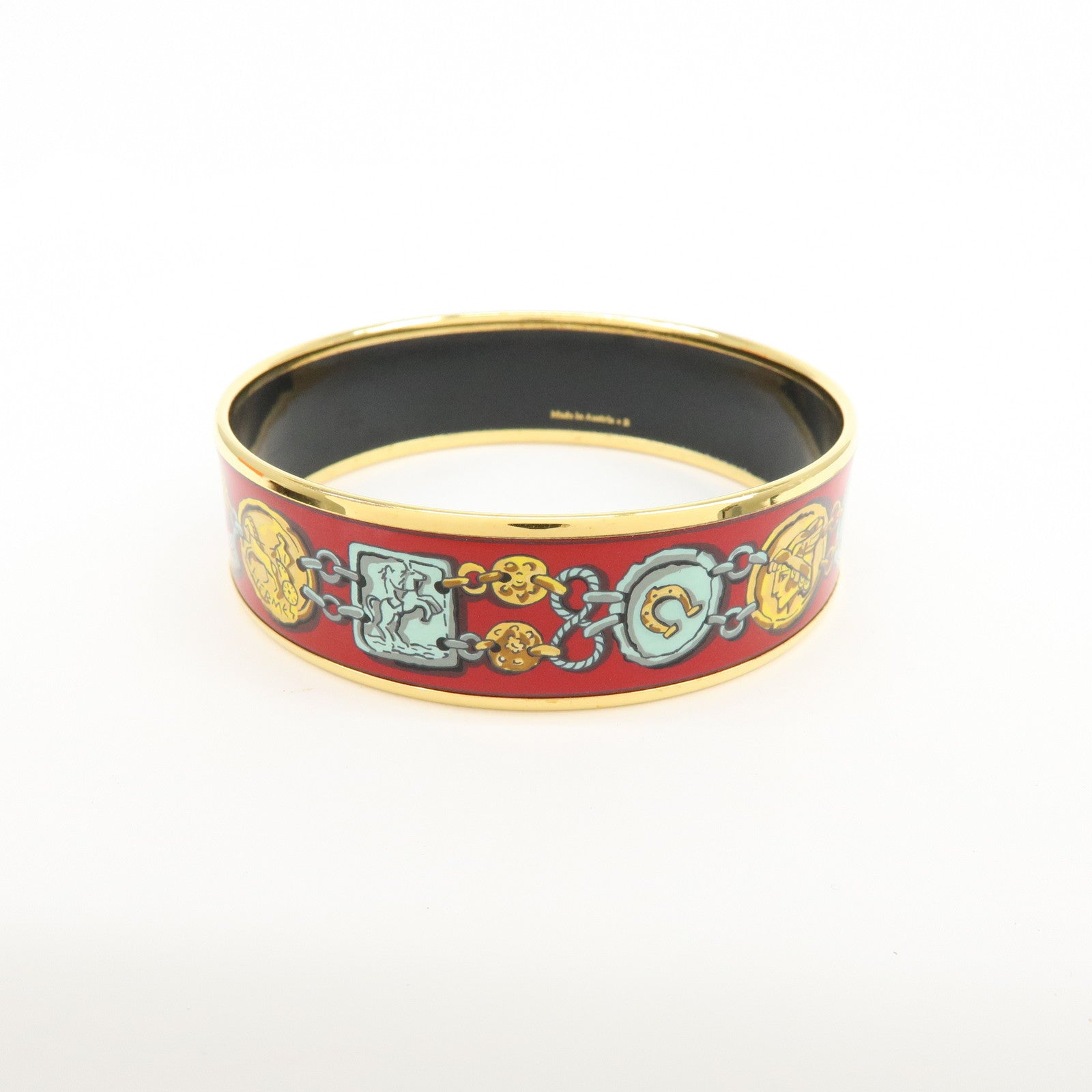 HERMES Email GM Plated Bangle Bracelet Red Gold