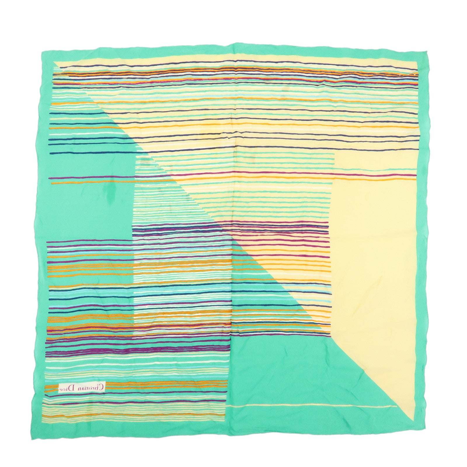Christian Dior Silk 100% Scarf Stripe Print Green Beige
