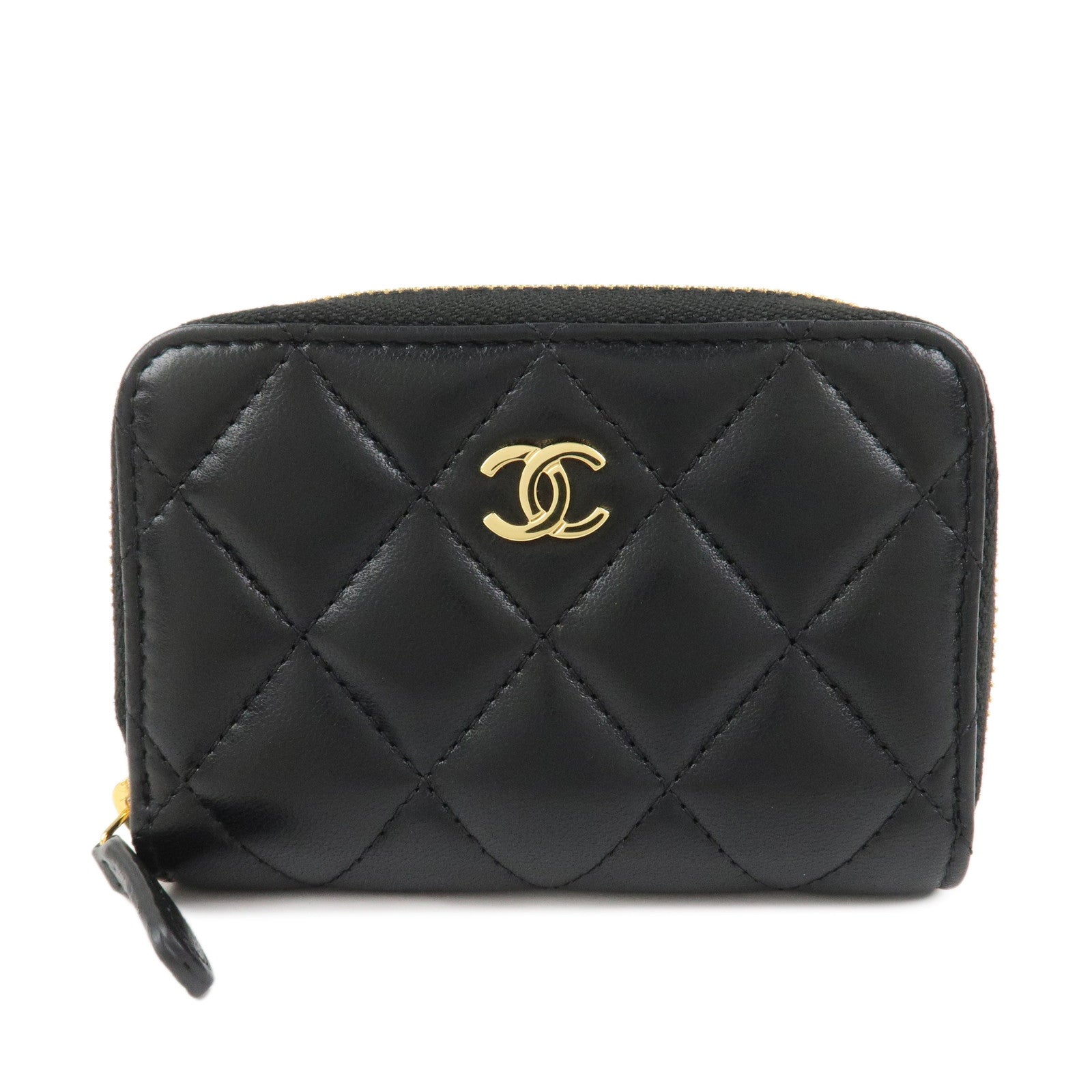 CHANEL Matelasse Lamb skin Classic Zippy Coin Case Black AP0216