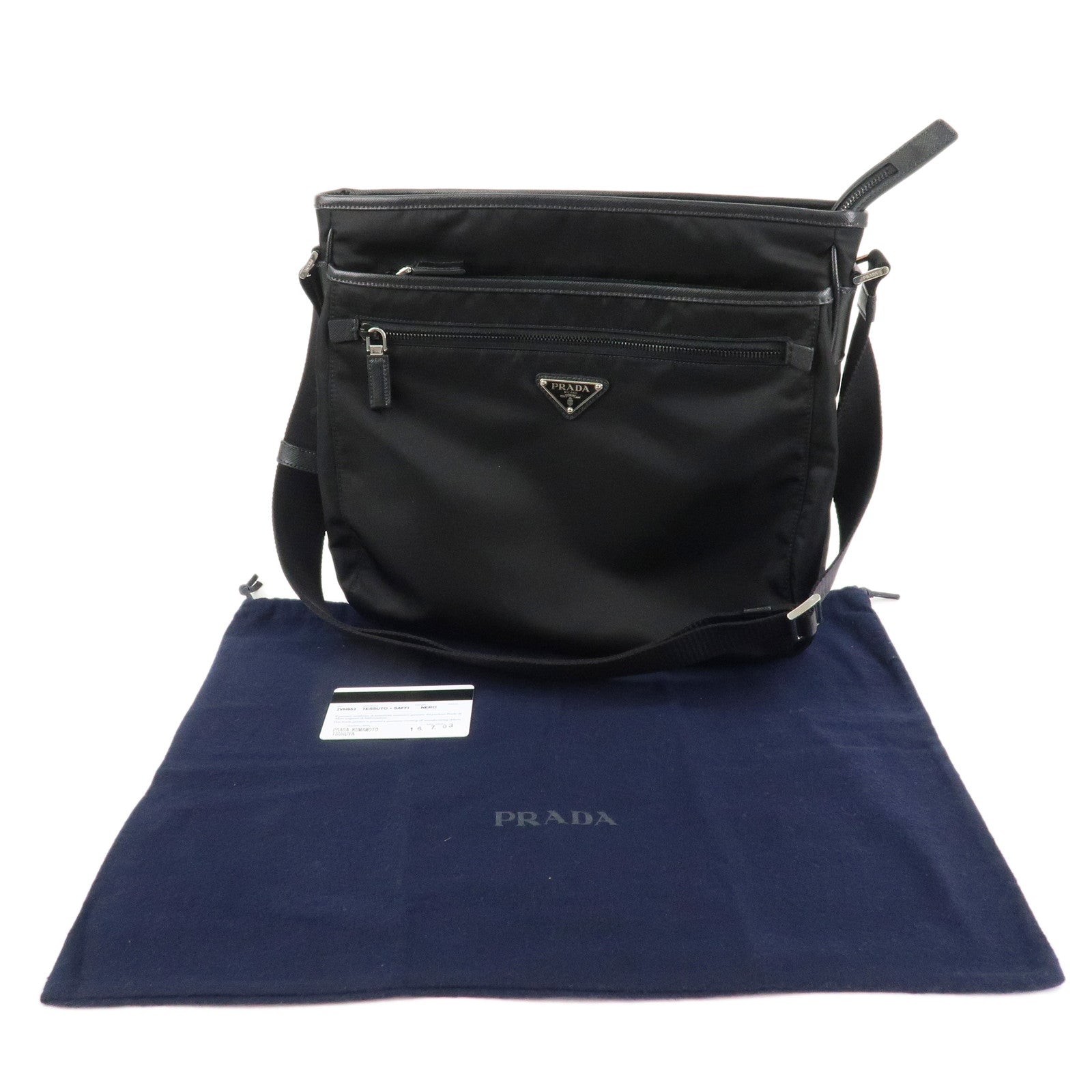 PRADA Triangle Logo Nylon Shoulder Bag Messenger Bag Black 2VH953 Used