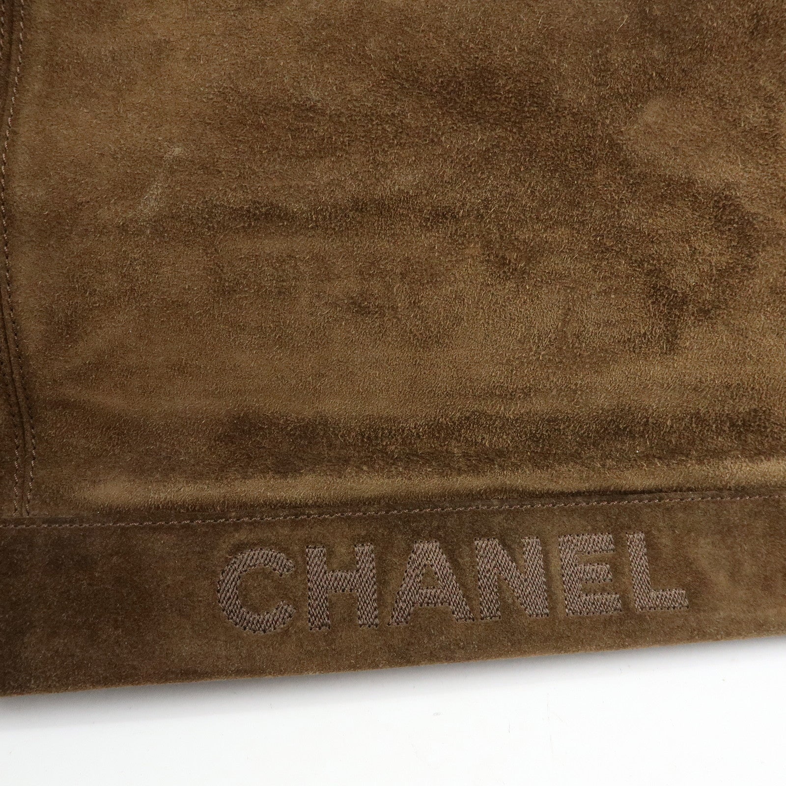 CHANEL Logo Suede Tote Bag Shoulder Bag Brown