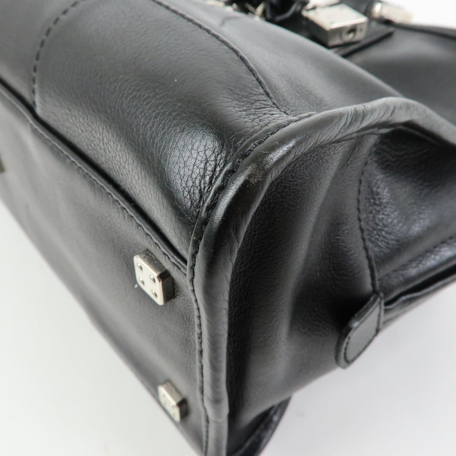 LOEWE Anagram Amazona 28 Leather Hand Bag Boston Bag Black