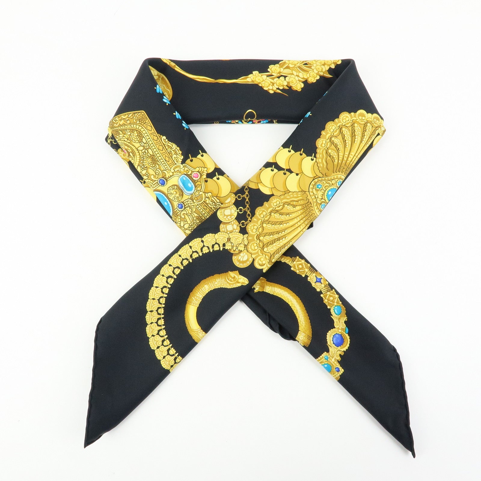 HERMES Carre 90 Silk 100 % Scarf  KOSMIMA Black Yellow