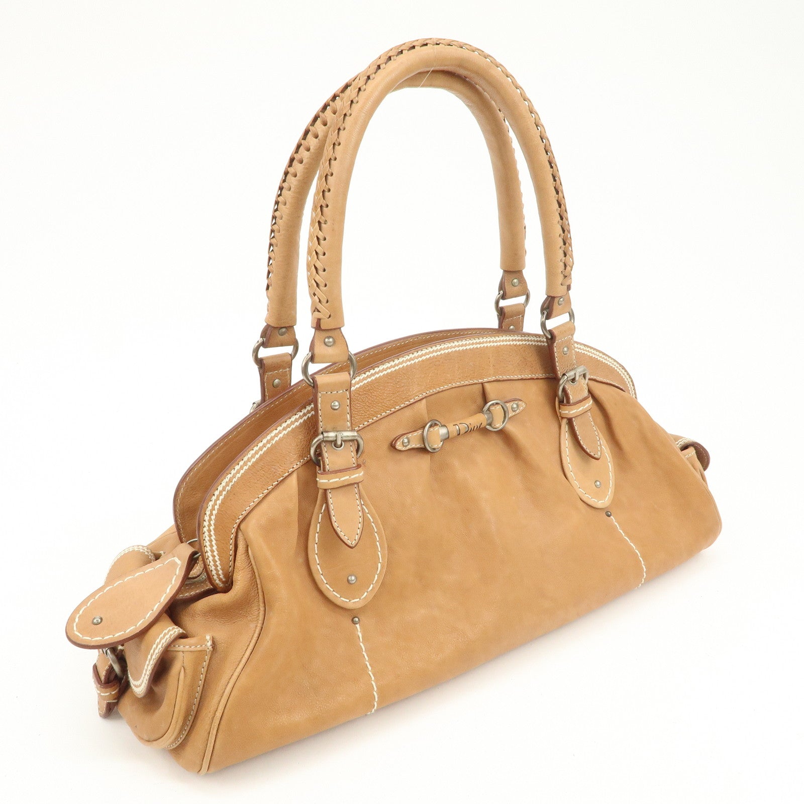 Christian Dior Logo Leather Shoulder Bag Hand Bag Brown