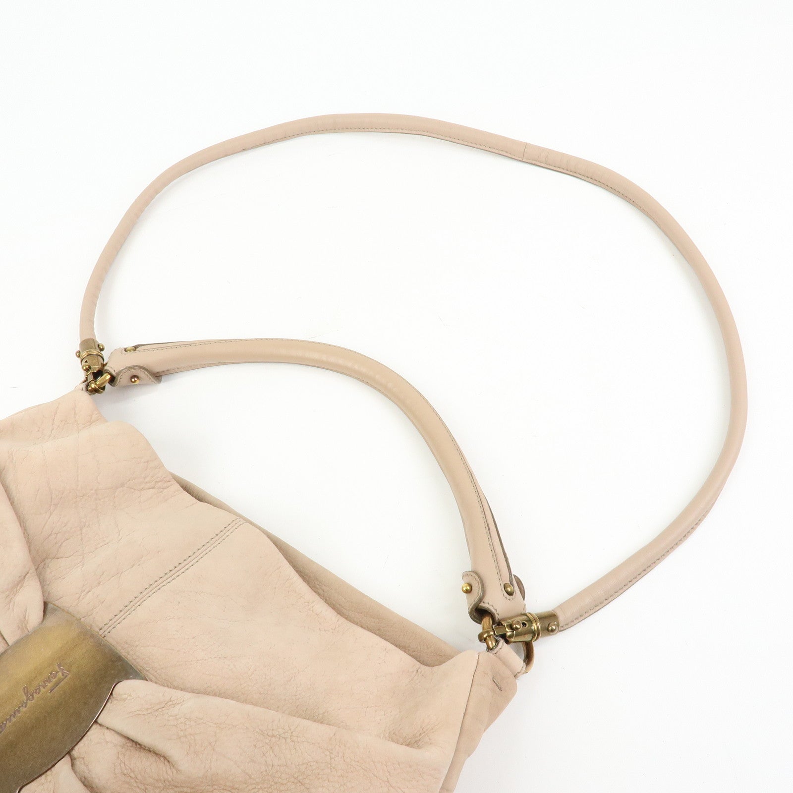 Ferragamo Vara Ribbon Leather 2Way Hand Bag Shoulder Bag Pink Beige