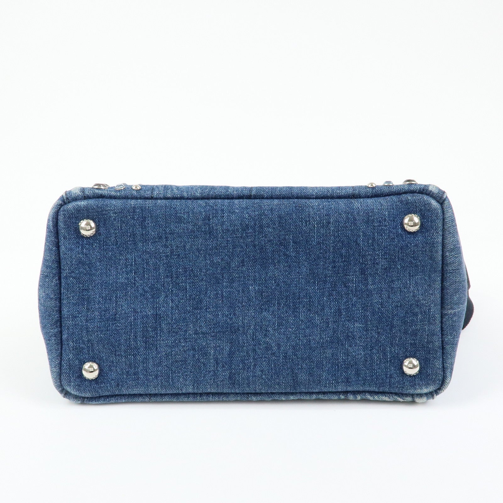 PRADA Canapa Triangle Logo Denim 2Way Bag Hand Bag Blue 1BG439