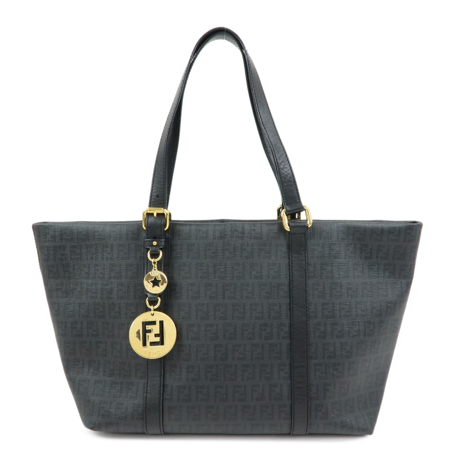 FENDI Zucchino PVC Leather Tote Bag Hand Bag Black 8BH215