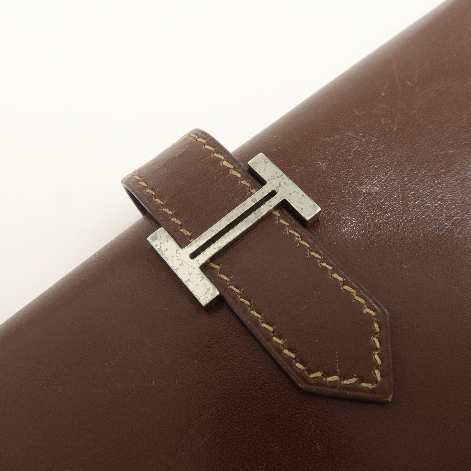 HERMES Béarn Classic Leather Long Wallet F Stamped Brown