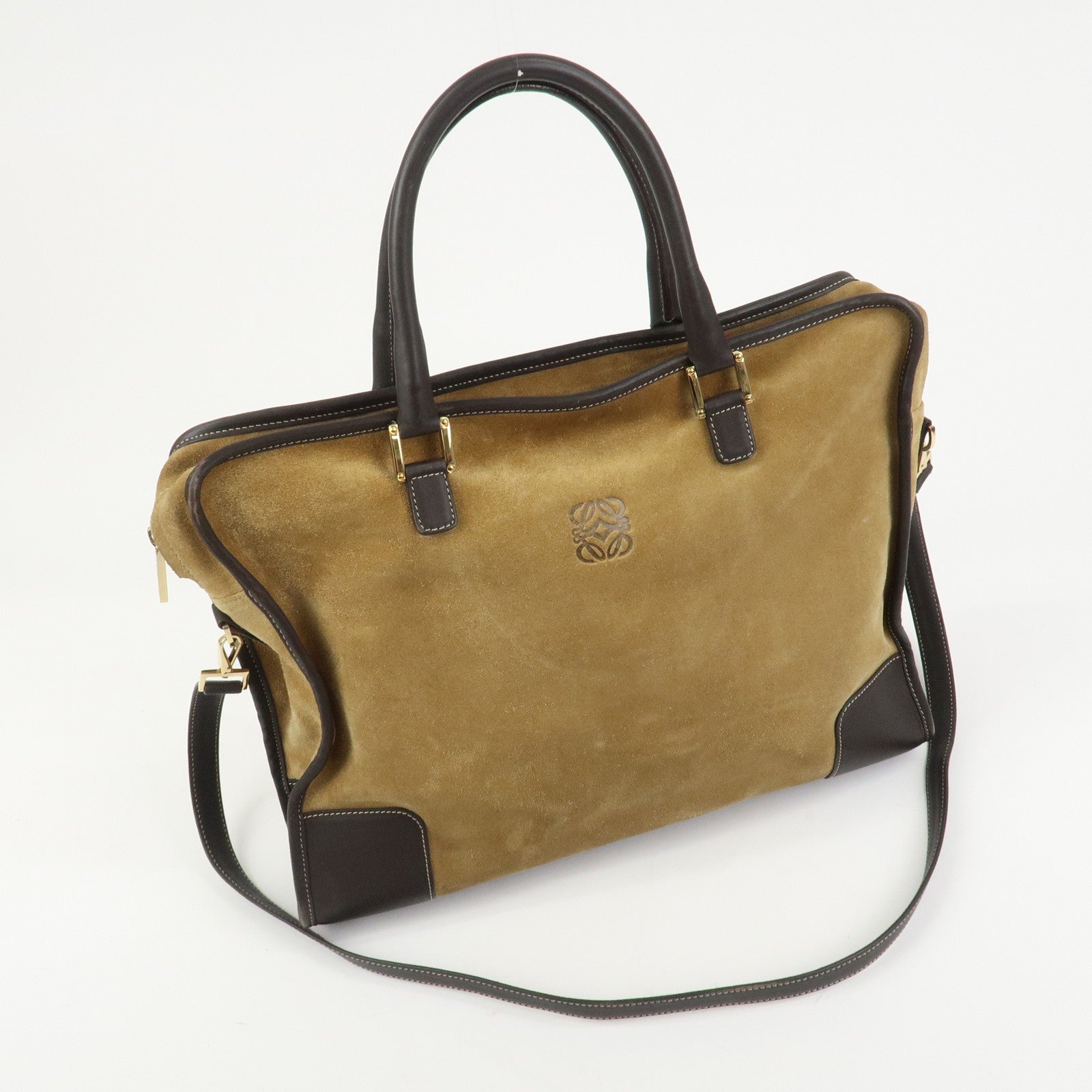 LOEWE Anagram Amazona 40 Suede Leather 2Way Bag Hand Bag Brown