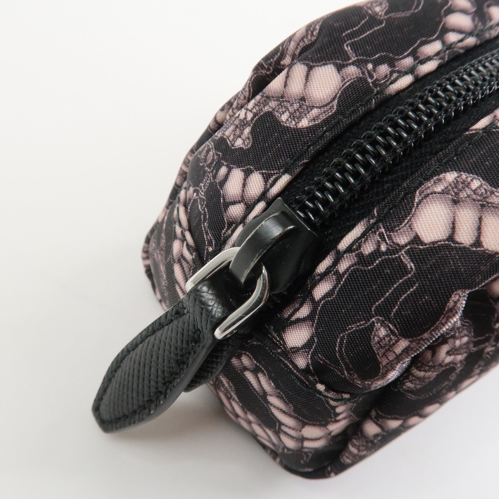 PRADA Triangle Logo Lace Nylon Leather Cosmetic Pouch Black 1NE175