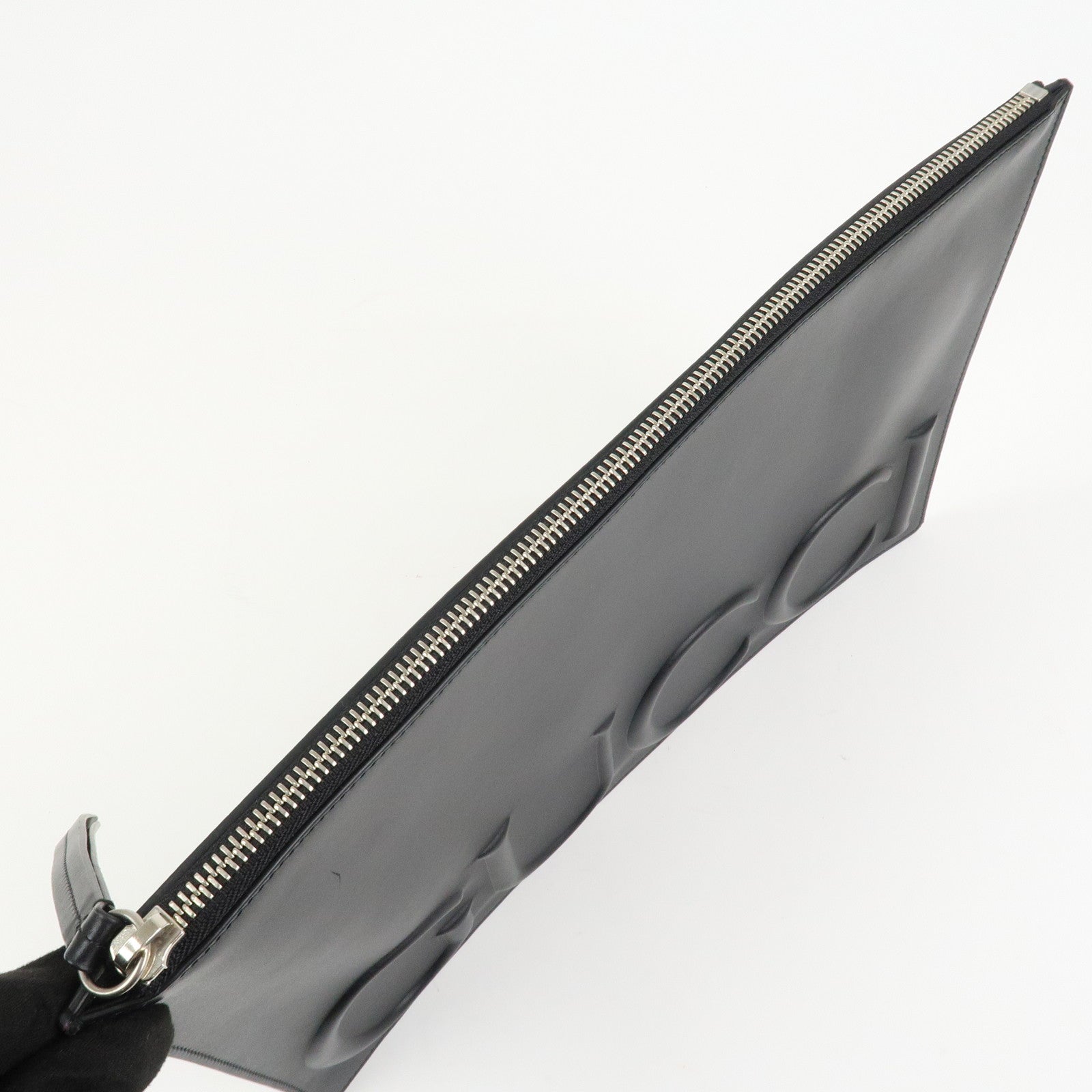 GUCCI Logo Leather XL Clutch Bag Black 421853