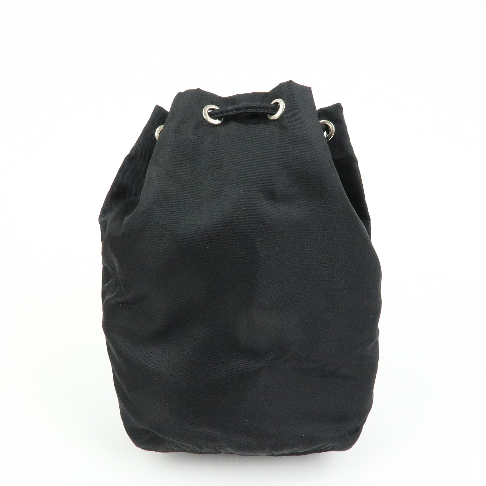PRADA Triangle Logo Nylon Leather Drawstring Pouch Black MV369