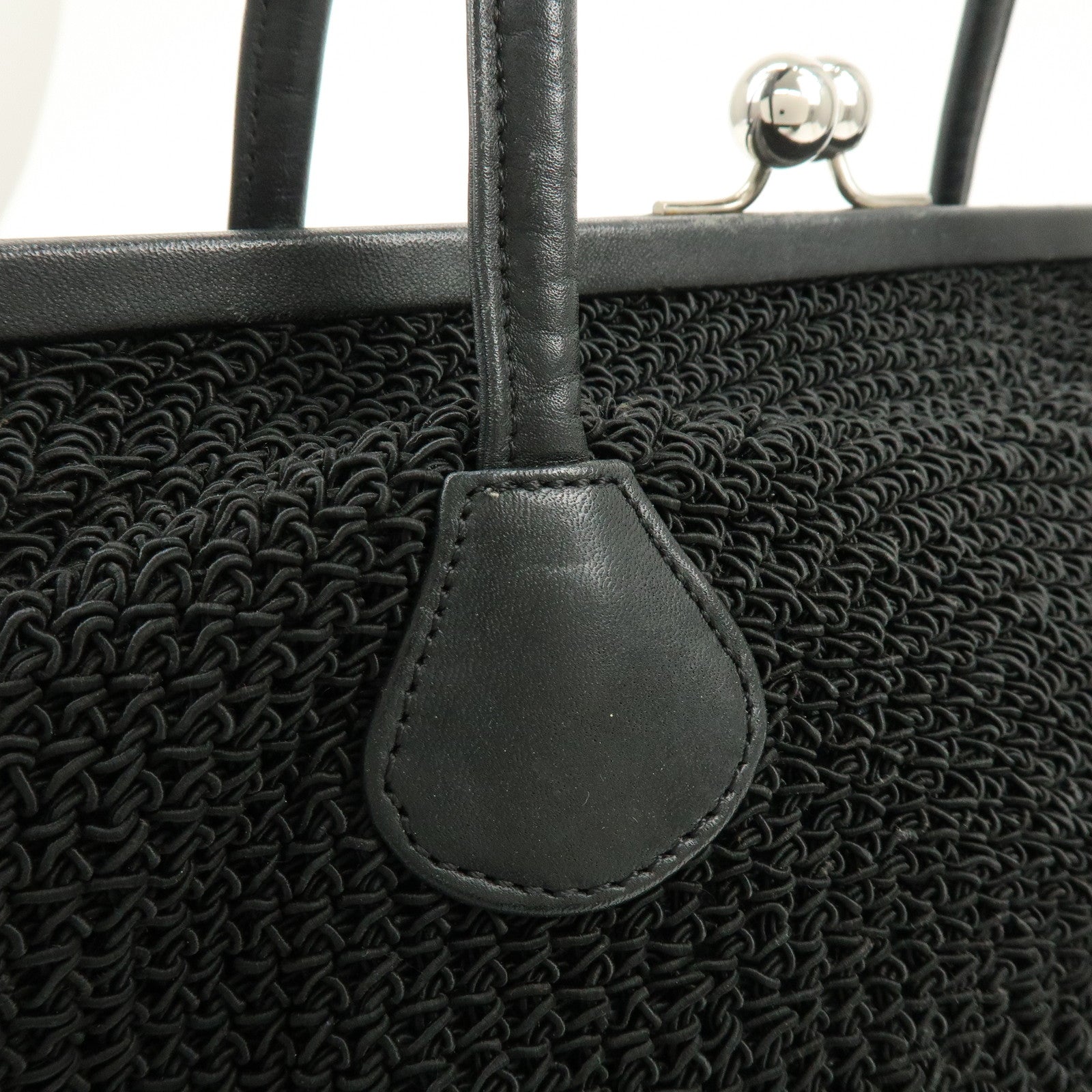 CHANEL COCO Mark Nylon Leather Kiss Lock Purse Shoulder Bag Black