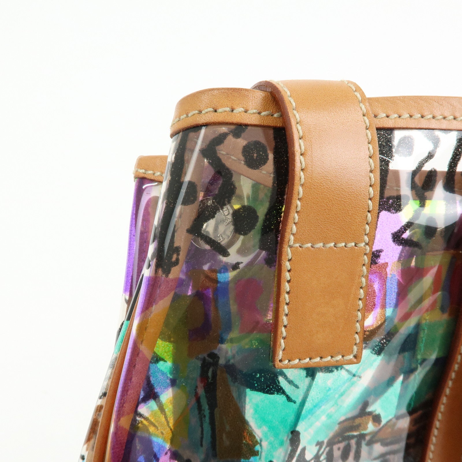 PRADA Venetian Print PVC Leather Tote Bag Clear Multicolor BR2515