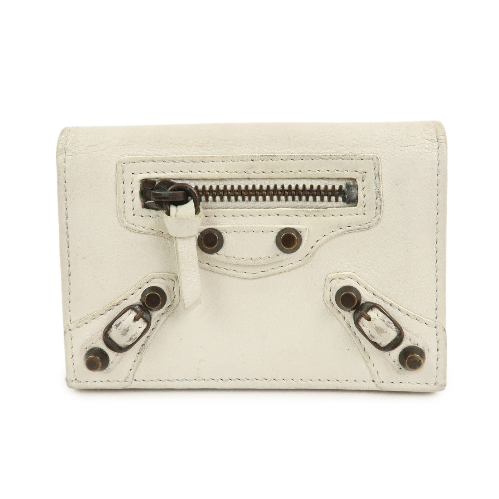 BALENCIAGA Logo Leather Card Case Card Holder Ivory 253050