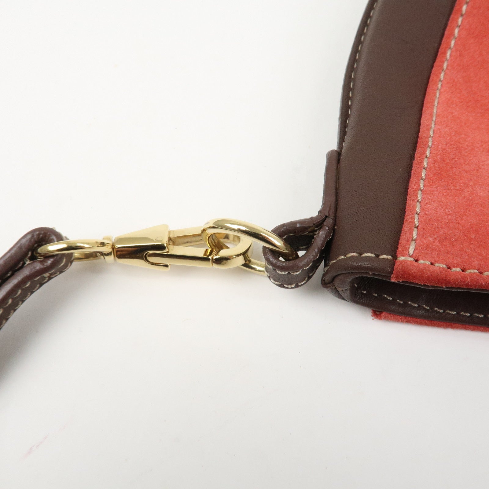 LOEWE Anagram Logo Suede Leather Accessory Pouch Hand Bag Brown Red