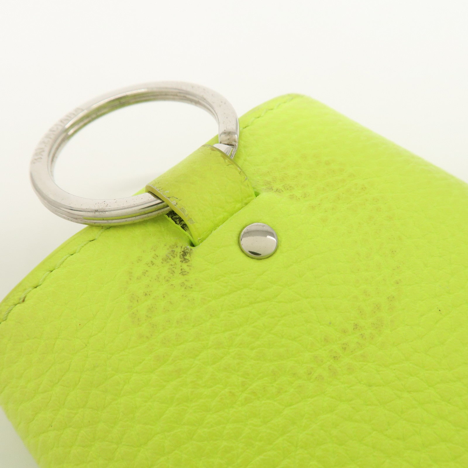 BALENCIAGA Logo Leather Key Case Key Holder Neon Yellow