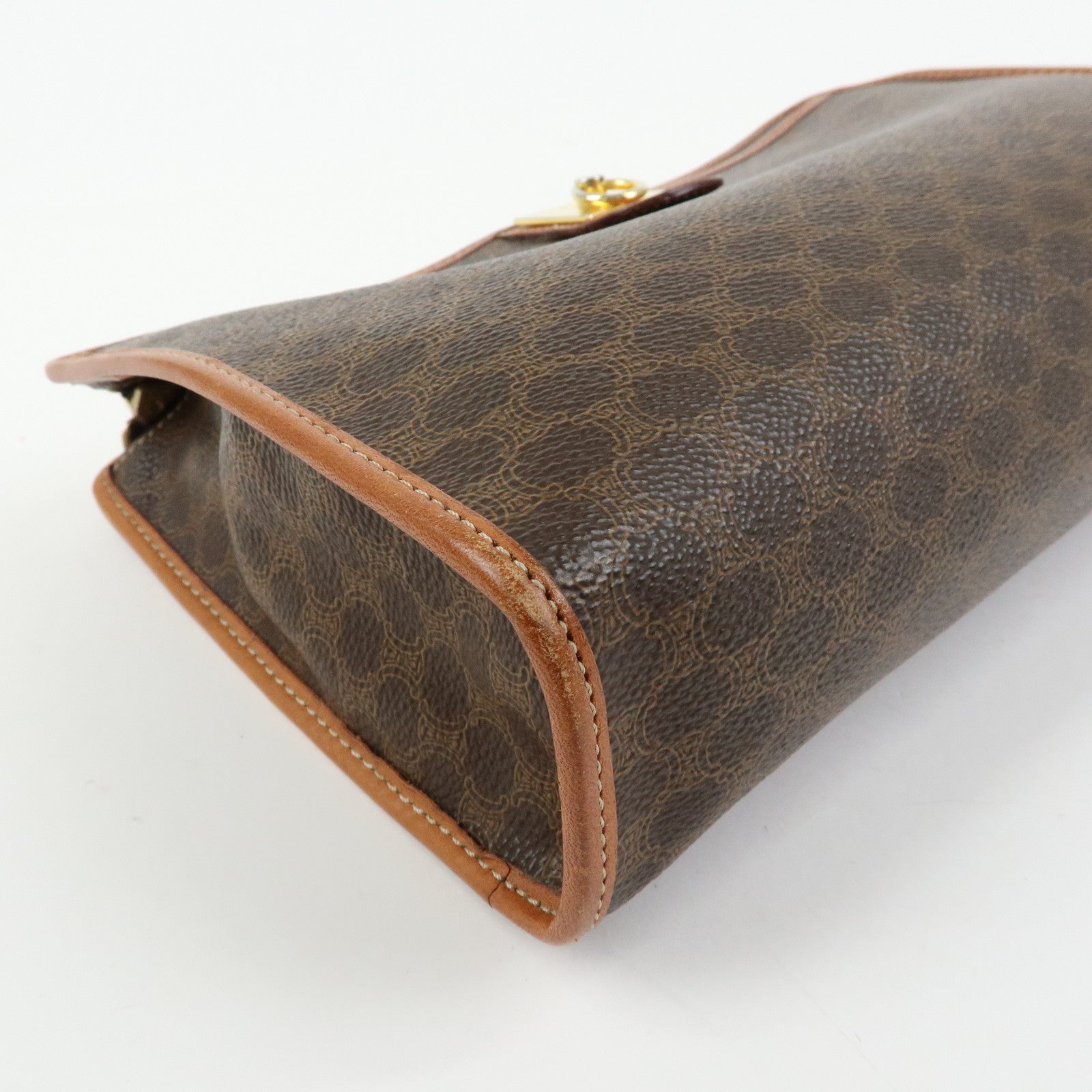CELINE Macadam PVC Coated Canvas Leather Clutch Bag Pouch Brown