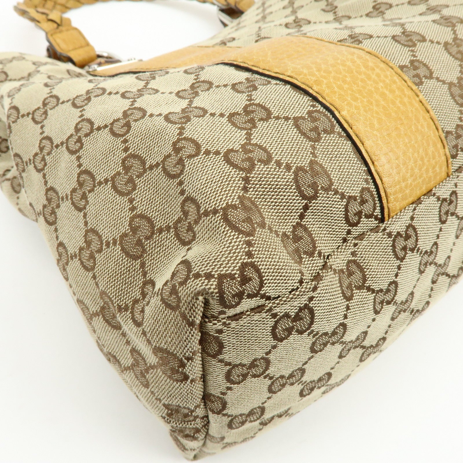 GUCCI Bamboo GG Canvas Leather Tote Bag Beige Yellow 232947