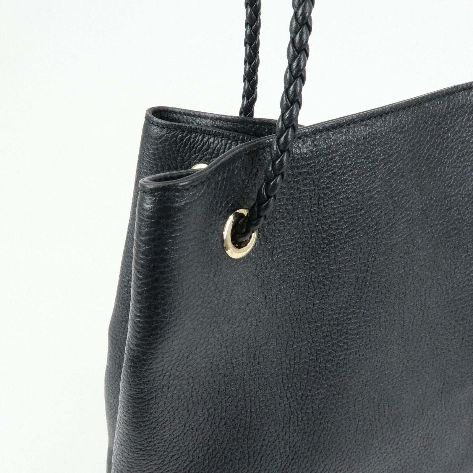 GUCCI Logo Leather Tote Bag Shoulder Bag Black 380118
