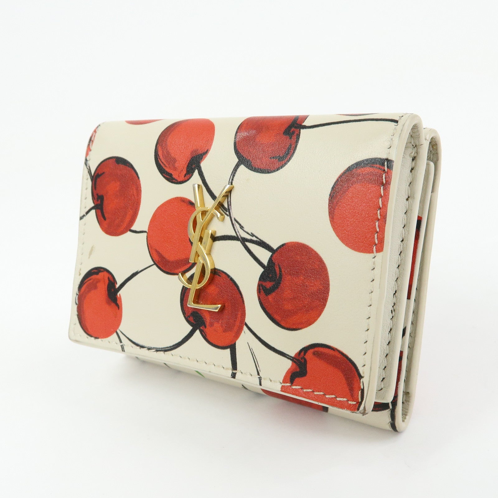 SAINT LAURENT PARIS Leather Compact Tri-fold Wallet Cherry Red