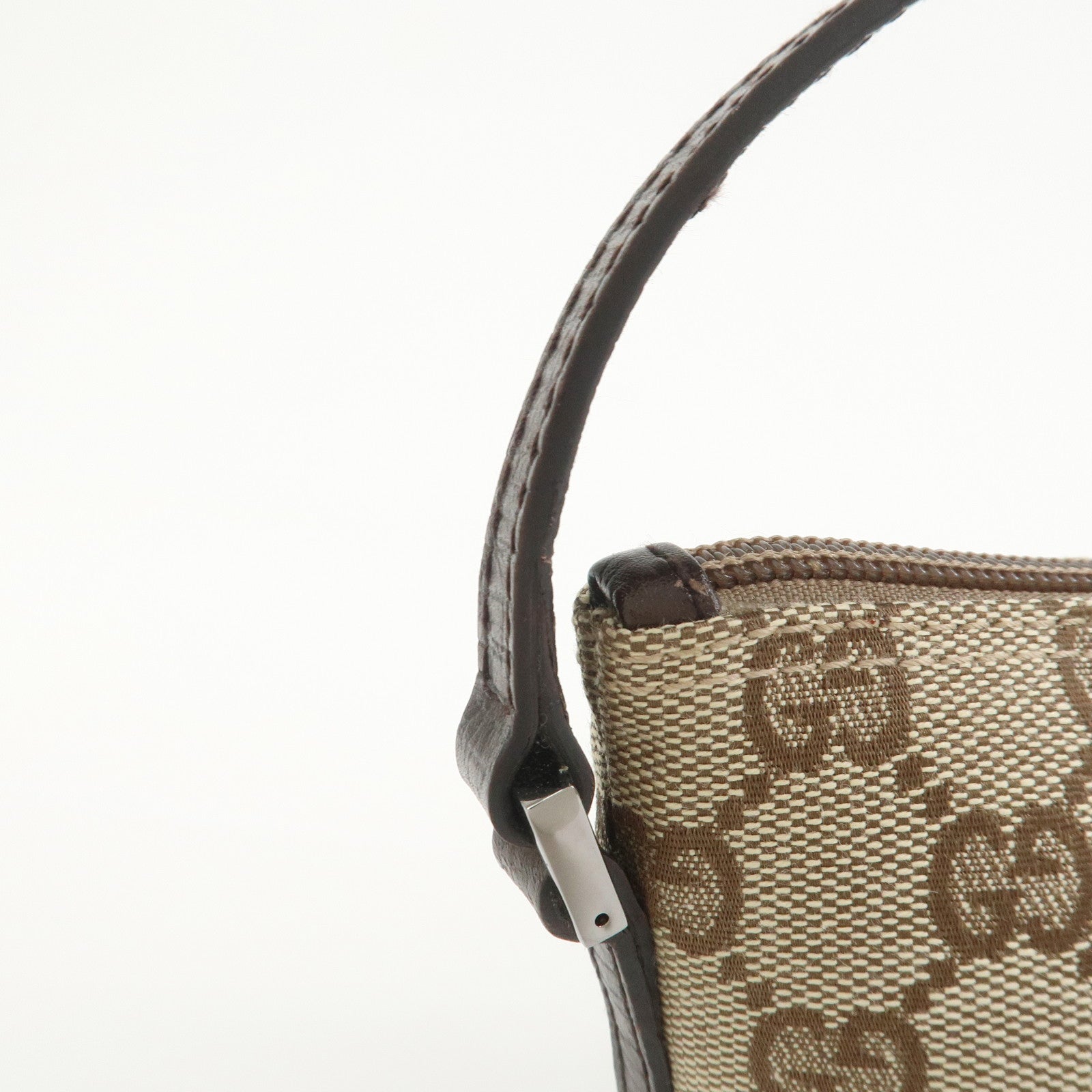 GUCCI Boat Bag GG Canvas Leather Hand Bag Brown 07198