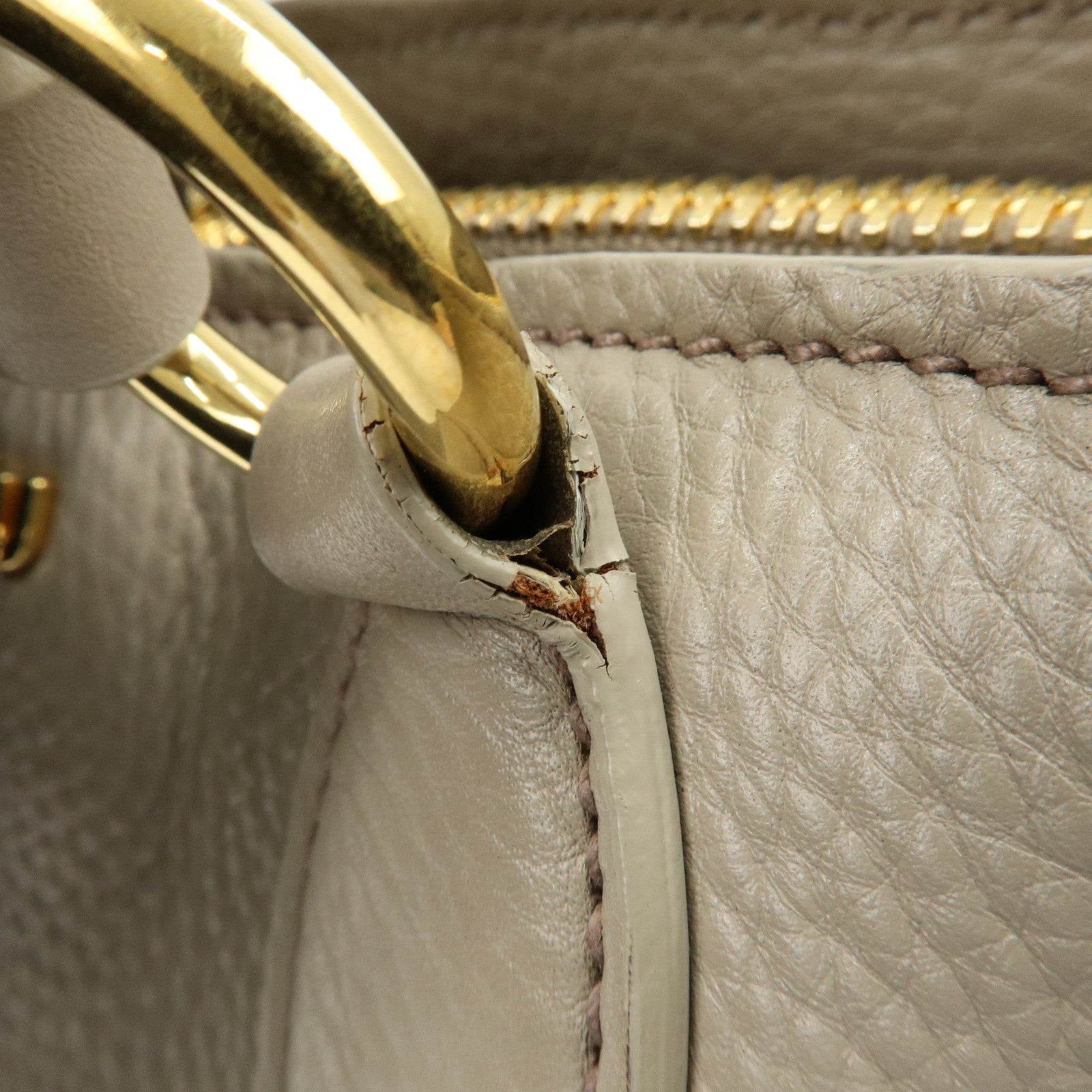 MIU MIU Leather 2Way Bag Hand Bag Shoulder Bag Beige RN0757