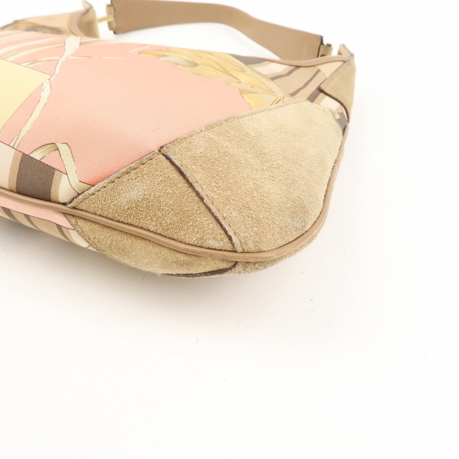 Ferragamo Nylon Leather Shoulder Bag Brown Pink Gold