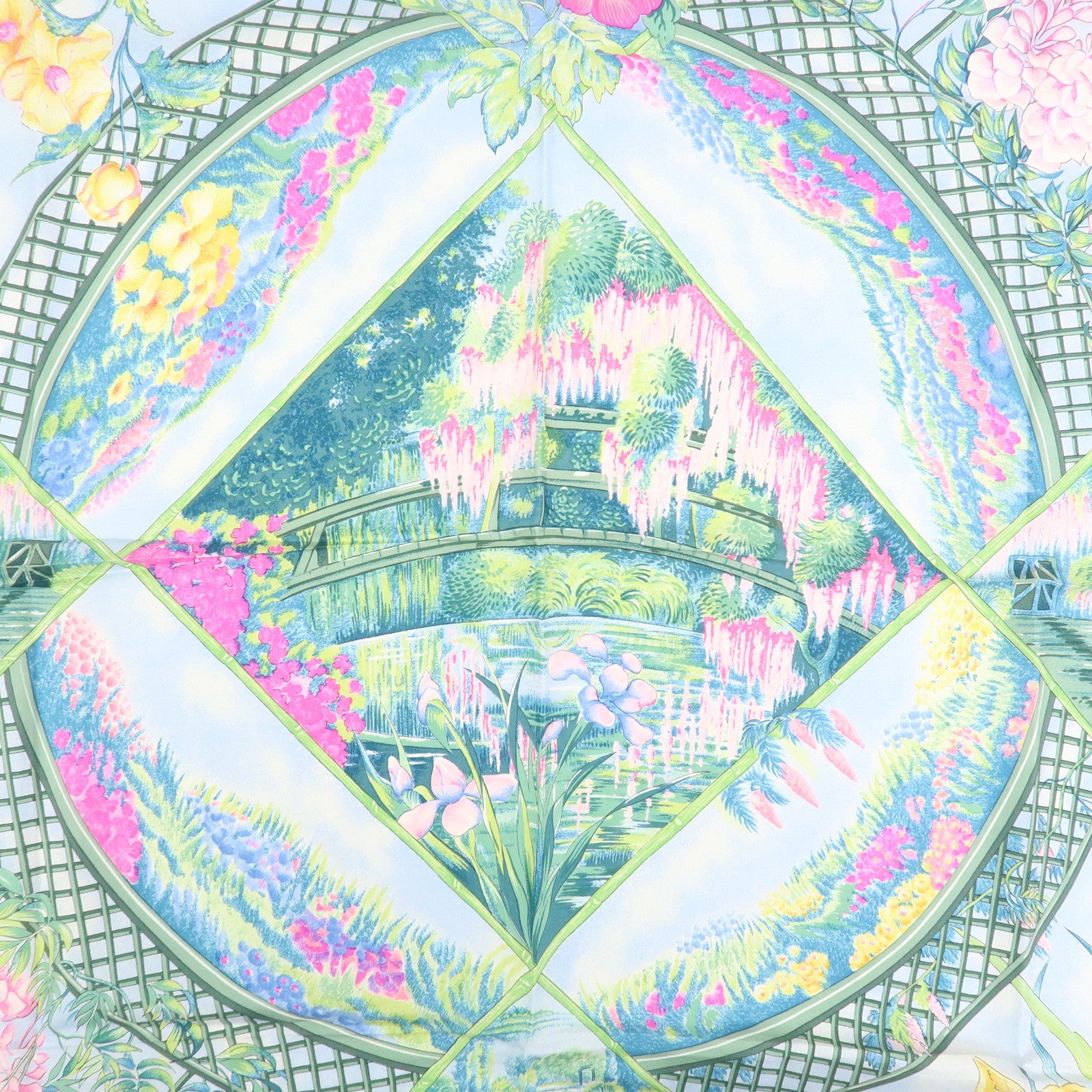 HERMES Carre 90 Silk 100% Scarf GIVERNY Pink Multicolor