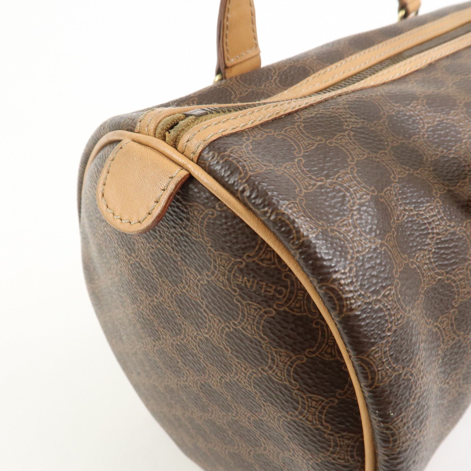 CELINE Macadam Canvas Leather Boston Bag Tote Bag Brown