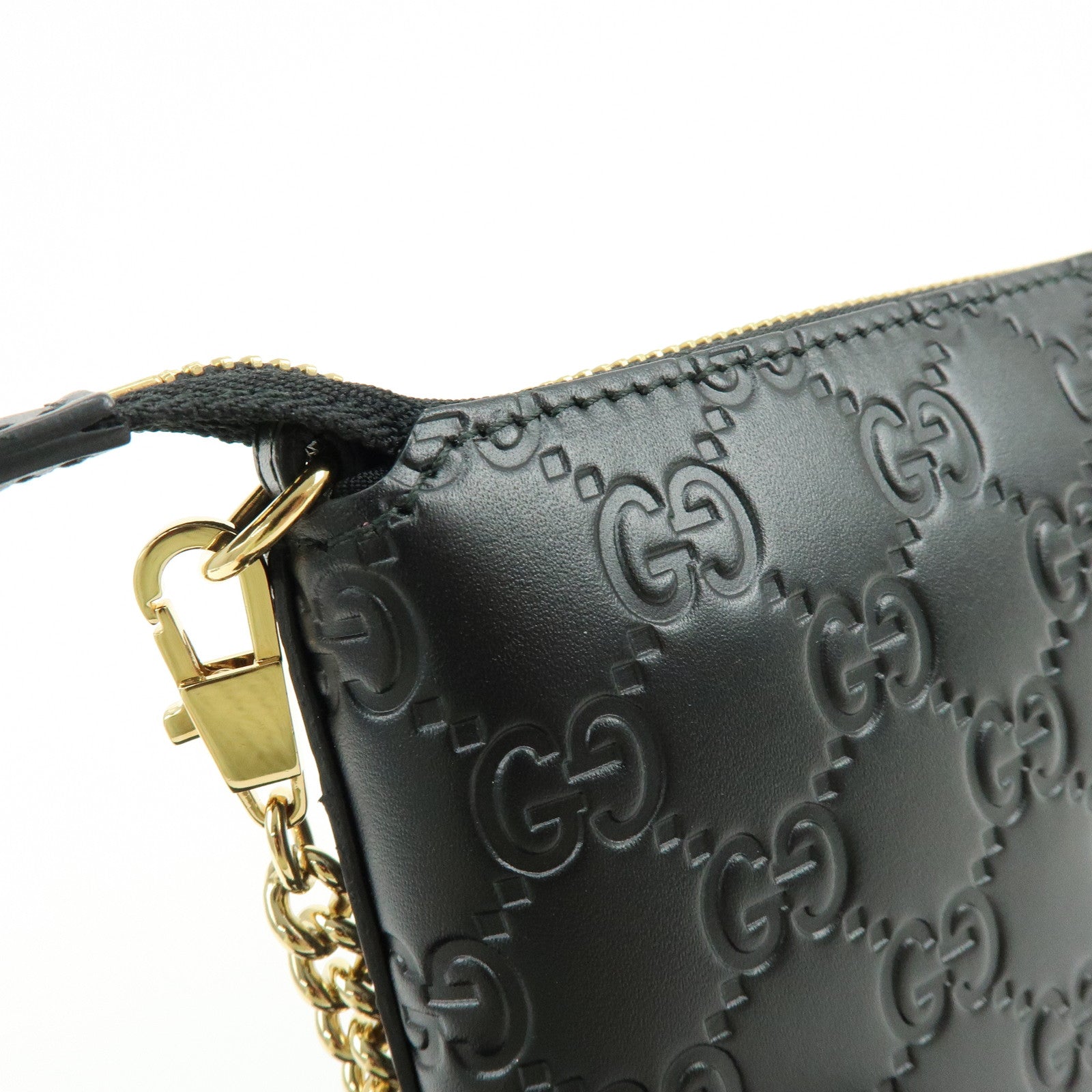 GUCCI Guccissima Leather Chain Shoulder Bag Hand Bag Black 428449