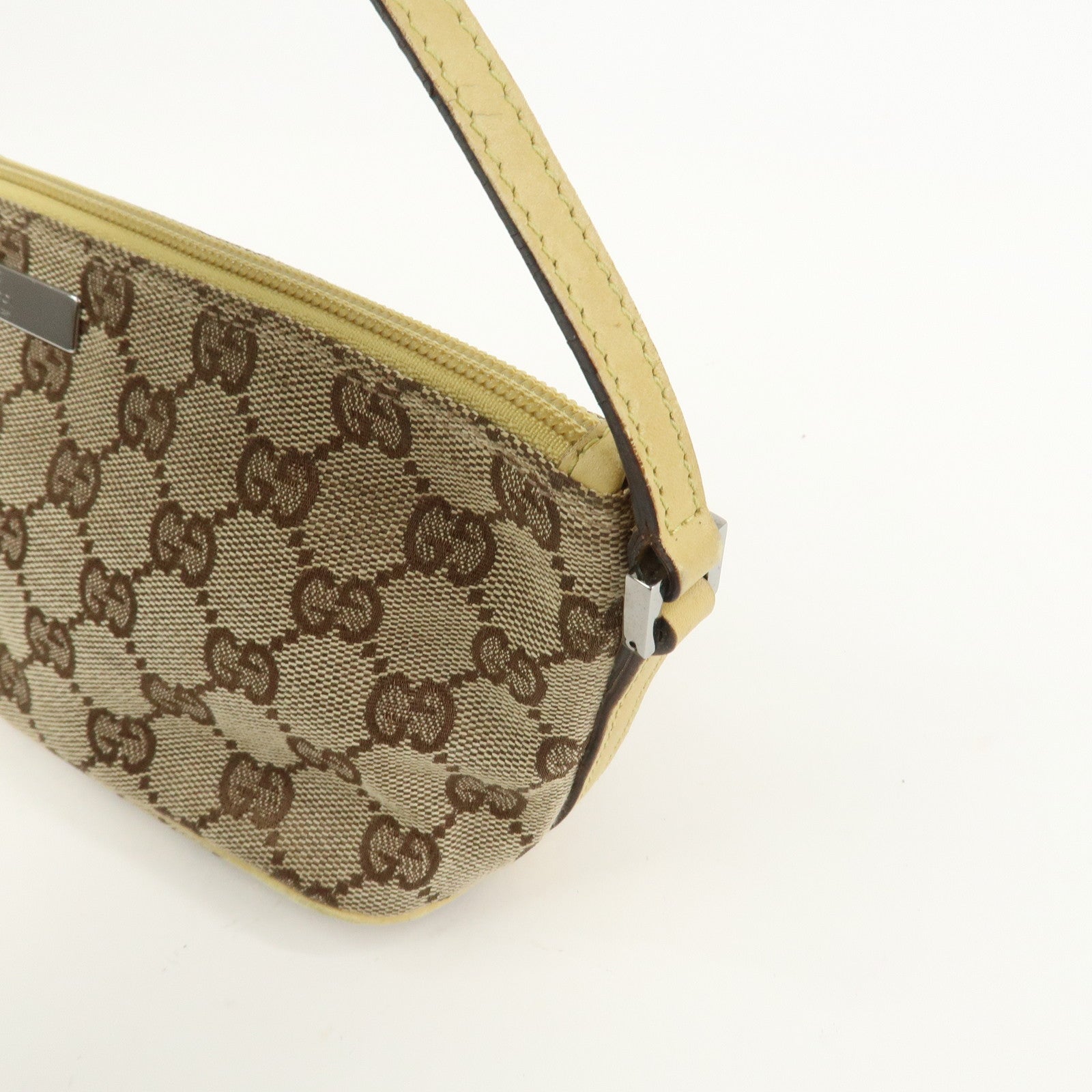 GUCCI Boat Bag GG Canvas Leather Accessory Pouch Hand Bag 07198