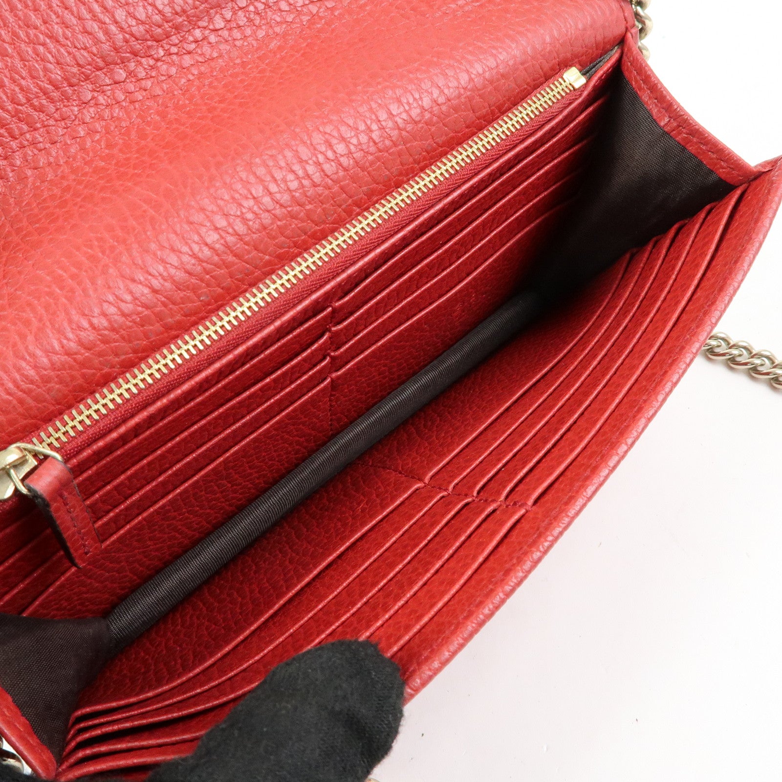 GUCCI Interlocking G Leather Chain Wallet Shoulder Bag Red 510314