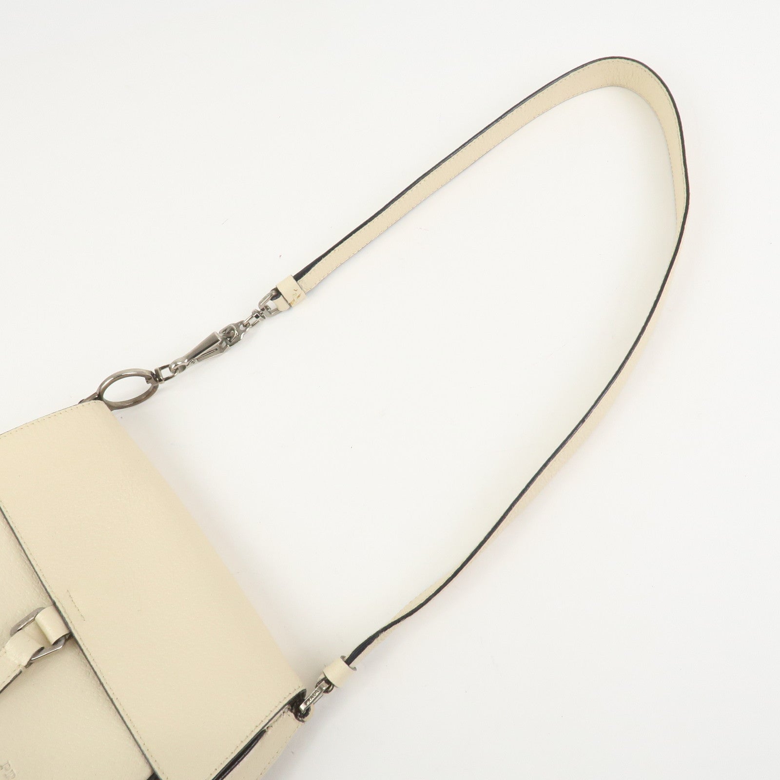 PRADA Logo Leather Shoulder Bag Hand Bag Ivory