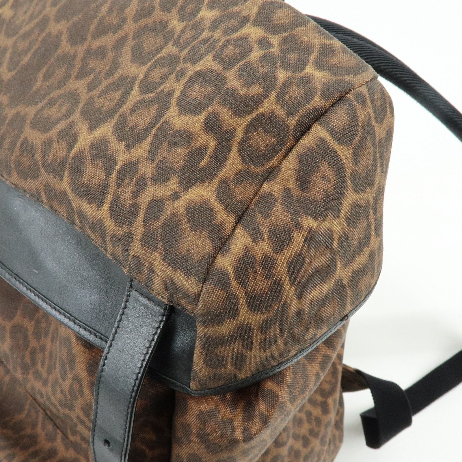 SAINT LAURENT PARIS Canvas Leather Backpack Leopard Brown 342609