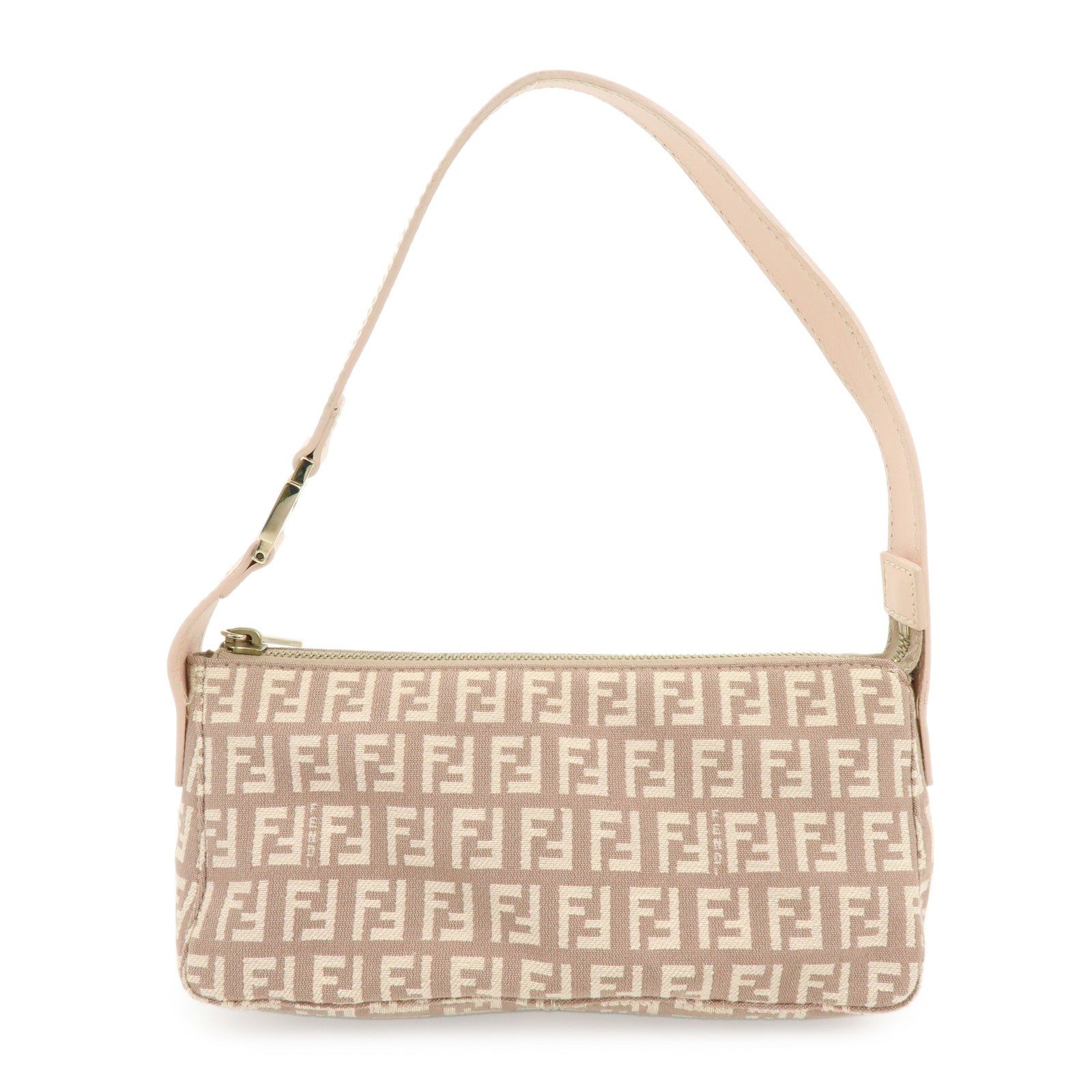 FENDI Zucchino Canvas Leather Hand Bag Pink Beige 8BR443