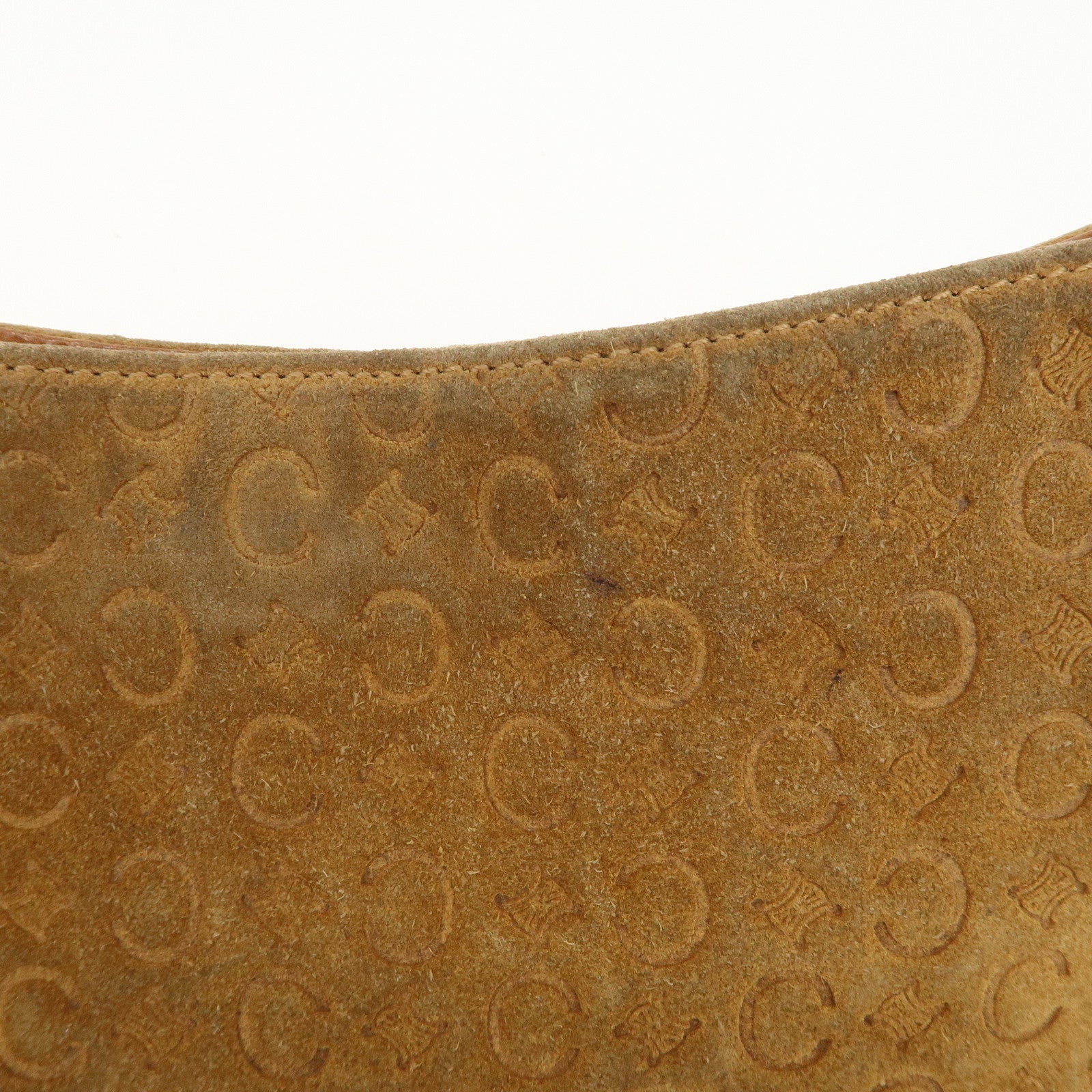 CELINE C Macadam Leather Suede Shoulder Bag Hand Bag Beige