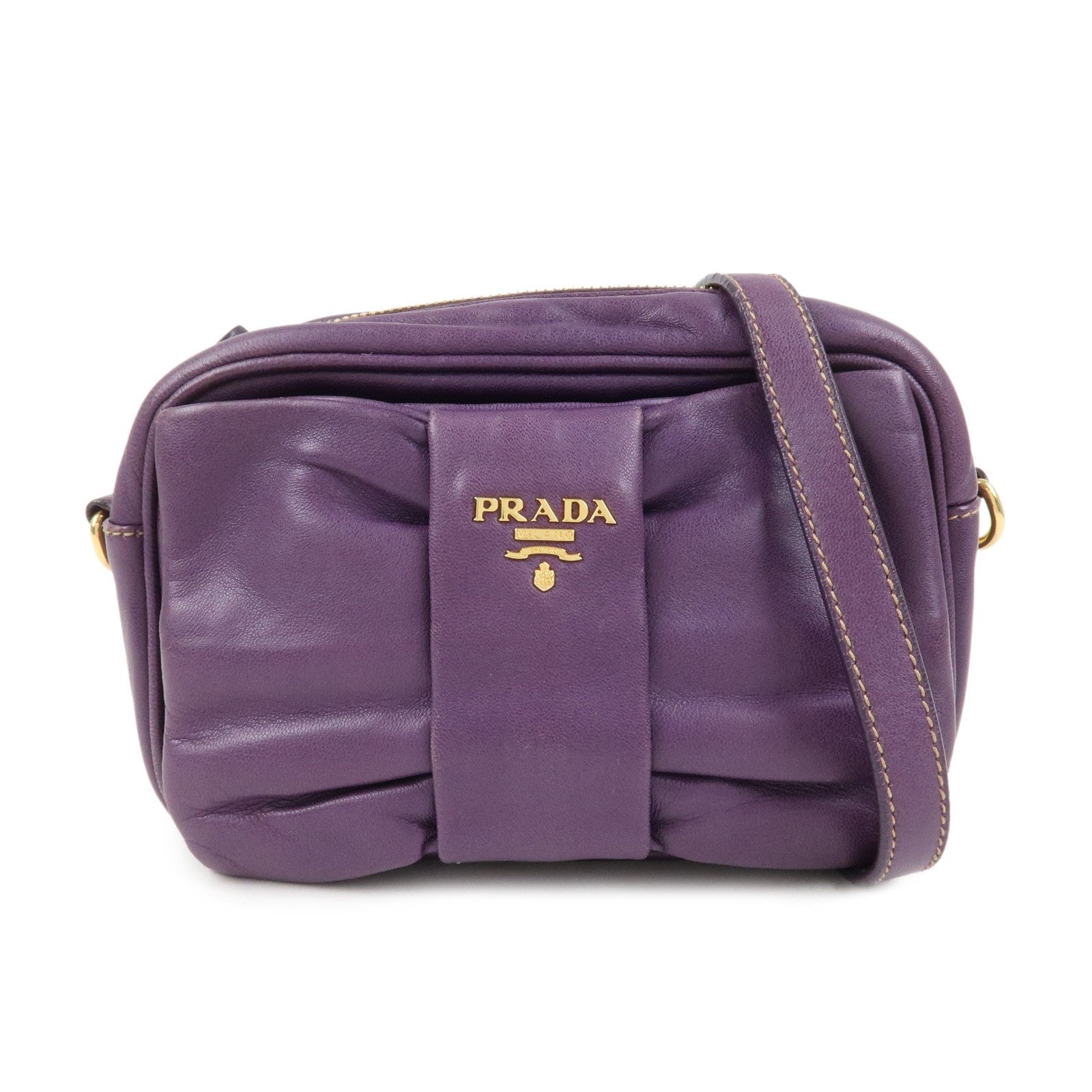 PRADA Logo Nappa Leather Ribbon Mini Shoulder Bag Purple 1NF727